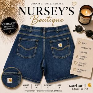 Carhartt Original Fit Denim Shorts Size 8 Mid Rise Blue